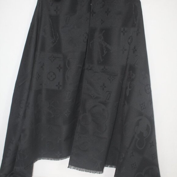 Louis Vuitton Stole Shawl Wrap 100% Silk Black Used - Picture 1 of 8